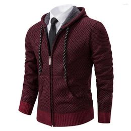 Men's Sweaters Versatile Men Knit Jacket Cozy Hooded Cardigans With Plush Lining Zipper Placket Pockets For Casual Autumn Winter Knitwear