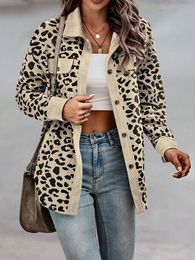 Womens Jackets Spring Leopard Jacket Women Corduroy Coat Overshirt Long Sleeve Loose Shirt for 230826