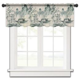 Curtain Chinese Painting Ink Bamboo Boat Kitchen Small Tulle Sheer Short Bedroom Living Room Home Decor Voile Drapes