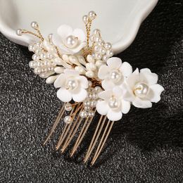 Hair Clips Flower Bride Comb Wedding Tiaras For Women White Floral Pearl Hairpin Clip Fashion Noiva Headpiece Exquisite Jewellery