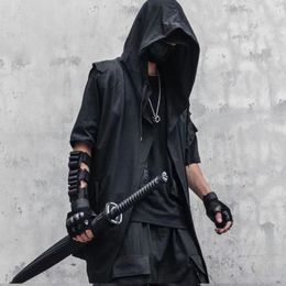 Men's Vests ARENS Sleeveless Trench Coat Men Techwear Cardigan Male Summer Windbreaker for Hooded Cloak with Hood Hip Hop 230826