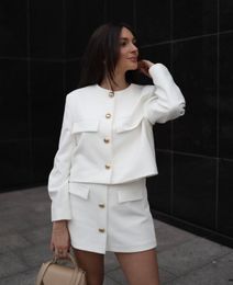 Two Piece Dress Womens Blazer Coat Fashion Gold Button Office Blazers Spring Jacket Street Female In Outerwear Chic Tops 230826