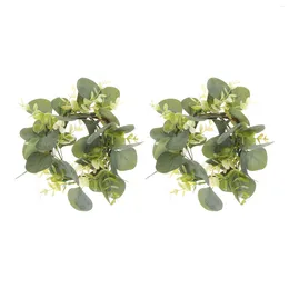 Decorative Flowers 2 Pcs Ring Fall Wedding Decor Party Wreath Tabletop Green Leaf Door Plastic Hanging Adornment