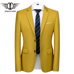 Men's Suits Blazers Plyesxale Men Dark Yellow Blazer Spring Autumn Slim Fit Business Casual Man Boutique Blazer Jacket Men's Wedding Blazers Q980 230827