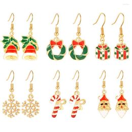 Stud Earrings BONISKISS 6pairs Xmas Santa Claus Elk Snowman Snowflake Holiday For Women Jewelry Pendant Christmas Decoration