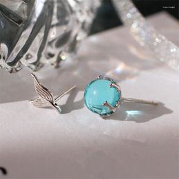 Stud Earrings Fashion Blue Crystal Mermaid Earring For Women Girl Birthday Jewelry Gift Brincos Pendientes Jz137