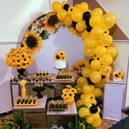 Other Event Party Supplies 128Pcs Black Yellow Latex Balloon Garland Arch Kit With Flowers Artificial Sunflowers Baby Shower Wedding Decor Birthday 230826