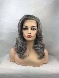 grey Lace Front Human Hair Wigs Body Wave Lace Front Wig Synthetic Hair Wigs For Women Preplucked