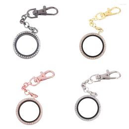 Keychains 1pcs 30mm Round Alloy Floating Charm Locket Keychain Twist Living Memory Glass Key Ring Jewelry Accessories