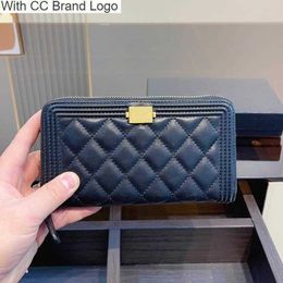 Channell CC Wallets Luxurious Boy cc Two Fabrics Material Emlem Wallet Designer Bag Caviar Suede Leather Quilted Clutch