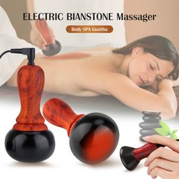 Back Massager PASTSKY Stone Electric Gua Sha Massager Bian Stone Guasha Tool Skin Scraping Back Face Massage Body Warm Moxibustion Therapy 230826