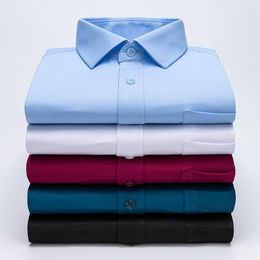 Men's Dress Shirts 2023 Men Business Office Long Sleeve Standard Stretch Casual Classic Stretchy Silky Non-iron Shirt Pocketless