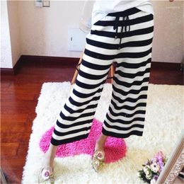 Women's Pants Wide Leg Drawstring Women Elastic Black Stripe Trousers Ankle-Length Sport Pant Fashion Summer Streetwear