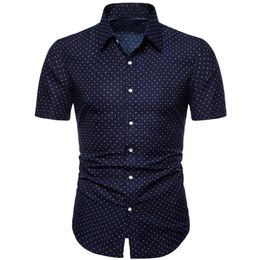 Men's Dress Shirts Men Summer Fashion Polka Dot Printed TurnDown Collar Beach Ruched Slim Casual Short Sleeve Tops Camisas De Hombre M5XL 230826