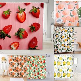 Shower Curtains Fruit Showers Curtain Liner Peach Lemon Strawberry Orange Papaya Print Fabric Shower Curtains Cute Bright Colorful Design Hook 230826