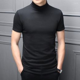 Men's T Shirts Mens Fashion T-shirt Mock Turtleneck Solid Knit Pullover Sweater Short Sleeve Casual Colour Dating Slim Fit Tops Undershirt