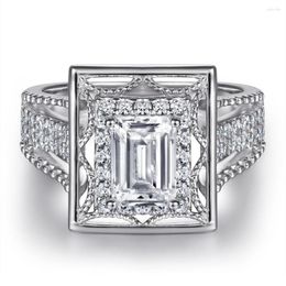 Cluster Rings Europe And The United States S925 Silver Ring Ladies Square Inlaid 5A Zircon Diamond Wedding Jewelry