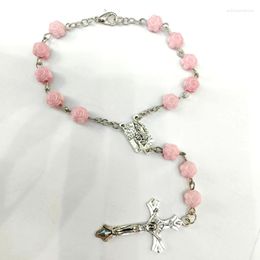 Charme Pulseiras Rosa Rosa Flor Oração Beads Pendurado Pingente Ajustável Pulseira Para Amigo Parentes F19D