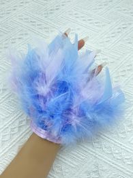 Fingerless Gloves Women Natural Fur Feather Cuffs Sexy Snap On Bracelet Arm Cuff Shirts Sleeves For Women Real Ostrich Feather Anklet Wrist Cuff 230826