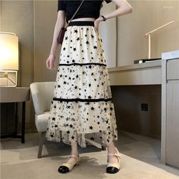 Skirts Mesh Stitch Stars Long Korean Fashion High-Waisted Vintage Spring Autumn Summer Women'S Clothing Vetement Femme 2023