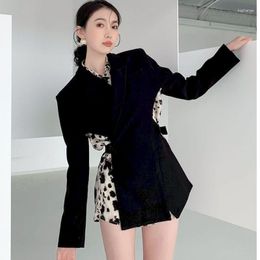 Women's Suits Insozkdg Women Leopard Print Backless Oversized Blazer Notched Collar Long Sleeve Jacket Fashion Spring Autumn