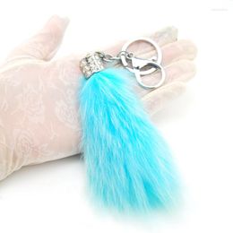 Keychains Fashion Lovely Fluffy Fur Keychain Women Trinket Pompom Tail Crystal Keyring Toy Doll Girls Key Chain Bag Charms Ring