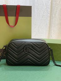 Bolsa de contador Bolsa de câmera Bolsa de ombro Luxo MARMONT Bolsa toda preta com fivela Bolsa crossbody feminina de couro de alta qualidade mini embreagem Marmont