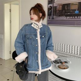 Women's Trench Coats Oversized Velvet Denim Jacket Female Winter Thicken Warm Fuzzy Jeans Ladies Streetwear Vintage Outwear