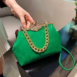 Factory outlet women shoulder bags 5 Colours solid Colour embossed leather handbag elegant rhombic retro pinch chain bag metal carving fashion backpack 12877#