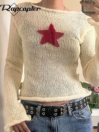 Women's Sweaters Rapcopter y2k Star Sweaters Grunge Cute Slim Slash Neck Jumpers Harajuku Prepply Korean Pullovers Streetwear Women Aesthetic Top 230827