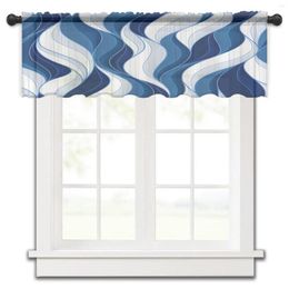Curtain Dark Blue Ripples Lines Kitchen Small Window Tulle Sheer Short Bedroom Living Room Home Decor Voile Drapes