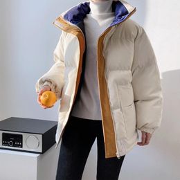 Women's Trench Coats Cotton Short Colour Matching Winter Coat Padded Fluffy Hook Loop Bread Pocket Collar Bubble Jacket