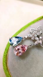 Dangle Earrings JY Solid 18k Gold Nature Aquamarine And Morganite 3.850ct Diamonds Drop For Women Fine Jewelry Birthday Presents