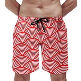 Men's Shorts Summer Board Red Seigaiha Sports Surf Japanese Waves Printed Short Pants Vintage Fast Dry Swim Trunks Plus Size 3XL