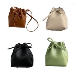 School Bags Women PU Leather Shoulder Bag Drawstring Tote Ladies Crossbody Purse Satchel