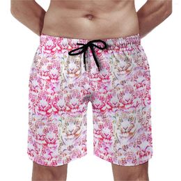 Men's Shorts Pink Tiger Face Board Abstract Animal Art Vintage Beach Short Pants Men Design Sportswear Comfortable Swimming Trunks