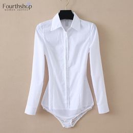 Women's Jumpsuits Rompers Elegant White Colour Bodysuit Women Long Sleeve Tops and Blouses Female Office Lady Jumpsuit Business Work Body Shirt XL 230826