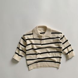 Pullover 1216C Korean Children's Wear Striped Pullover Turtleneck Sweater Spring Autumn Baby Boys Sweater Girls Cotton Sweater 230826