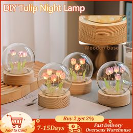 Decorative Objects Figurines DIY Tulip Night Light Handmade Flowers LED Novelty Light Atmosphere Lamp Home Decoration Day For Family Friends 230826