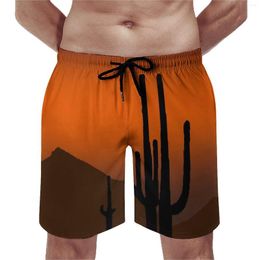 Men's Shorts Desert Sunset Board Summer Cactus Print Running Surf Short Pants Comfortable Hawaii Plus Size Beach Trunks