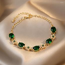 Link Bracelets LW Real Gold Plating Emerald Crystal Bracelet Light Much Personality Of Zircon Delicate Temperament Senior