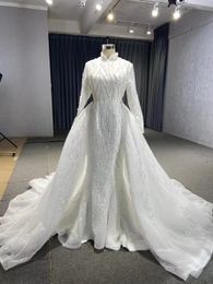 Muslim Mermaid Wedding Dresses Shiny Bling White Sequins With Detachable Train customized SM67464