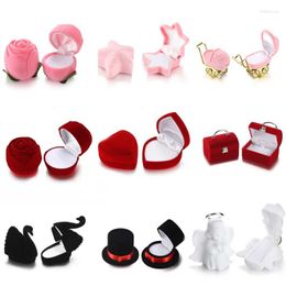 Jewellery Pouches 2Pc Cute Rings Box Cartoon Display Case Ear Studs Holder Boxes Wedding Organiser Engagement Ring