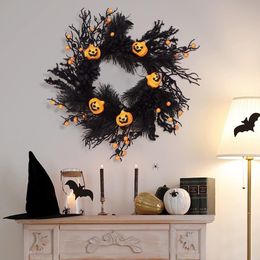 Other Festive Party Supplies Halloween Withered Wreath Simulation Pumpkin Black Decorative Door Hanging Holiday Arrangement Decoration 230826