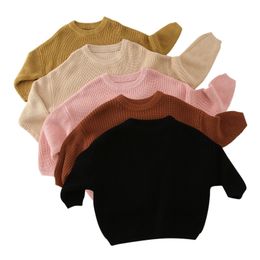 Pullover Infant Toddler Blouse Baby Girl Boy Solid Knit Sweater Pullover Sweatshirt Warm Crewneck Long Sleeve Tops Autumn Winter Clothes 230826