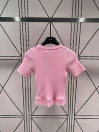 Women's T Shirts Pink Short-Sleeved T-Shirt Summer Design Sense Niche Small Man Fringe Ice Silk Knit Slim High Waist Short Top
