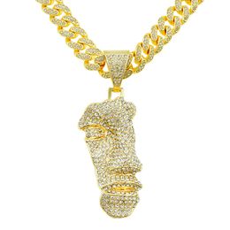 Hip Hop Men Rapper diamond pendant necklace shiny Singular half face pendant micro-inset zircon Jewellery night club accessory Sweater Collarbone Cuban chain 1790