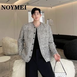 Men's Jackets NOYMEI Temperament allmatch korean Style Ragged Edge patchwork Double Split Slim Fit Coat 2023 autumn male jacket WA2627 230826