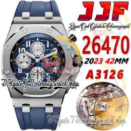 JJF 2647 A3126 Chronograph Automatic Mens Watch 42mm Stainless Steel Case Blue Textured Dial Silver Subidial Rubber Strap 2023 Super Edition eternity Wristwatch