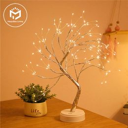 Decorative Objects Figurines LED Night Light Mini Christmas Tree Copper Wire Garland Lamp For Kids Home Bedroom Fairy Light Holiday lighting 230826